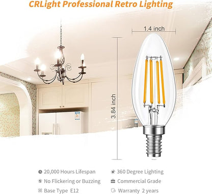 Qingmiao B11 E12 LED Candelabra Bulbs Dimmable 6W(60 Watt Equivalent), Chandelier Light Bulbs 600lm, 3000K Soft White, Ceiling Fan Bulbs for Candle Light, Home Decor, Wall Lamps, Table Lamps, 12 Pack