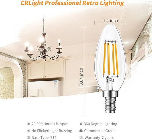 Qingmiao B11 E12 LED Candelabra Bulbs Dimmable 6W(60 Watt Equivalent), Chandelier Light Bulbs 600lm, 3000K Soft White, Ceiling Fan Bulbs for Candle Light, Home Decor, Wall Lamps, Table Lamps, 12 Pack