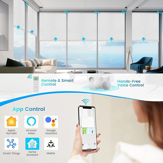 Motorized 100% Blackout Roller Shades – Custom Smart Blinds with Remote Control, Rechargeable Battery or Plug-in Motor, Tuya WiFi Optional, Home & Office Automatic Window Shades (Gray/CH9393)