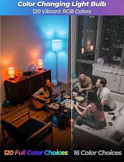 ILC LED Color Changing Light Bulb, 120 Colors, 5700K Daylight White, 70 Watt Equivalent with Remote Control RGBW RGB Daylight and White – Timing Function - A19 E26 Edison Screw (2 Pack)