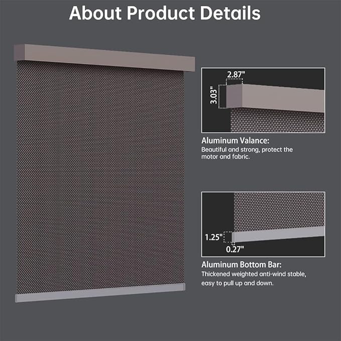 Motorized Solar Shades, Light Filtering Smart Blinds for Windows Automatic Blinds Compatible with Alexa, Falme Resistant Roller Shades Customized for Office Living Room (5% Openness Coffee)