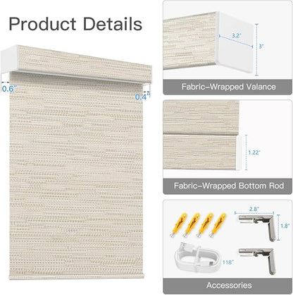 Tokblind Motorized Blackout Roller Shade Fabric Covered Valance and Bottom Rod, Remote Control Electric Window Blind Work with Alexa Google via Hub, Custom Size (Texture Light Coffee - Wrapped Fabric)