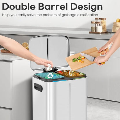 FDW | 10 Gallon Trash Can with Lid | Stainless Steel | Fingerprint-Proof | Made of Stainless Steel | Soft-Close Step Pedal | Hands-Free Use | Easy to Clean | for Kitchen, Office, Bathroom