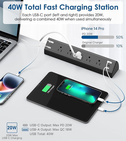 Jgstkcity Desk Clamp Power Strip USB C,40W Total Fast Charging Station,4 PD 20W USB C Ports,Desk Edge Mount Surge Protector,5 Outlets,Fit 1.96" Tabletop Edge,ETL Listed (Pack of 15)