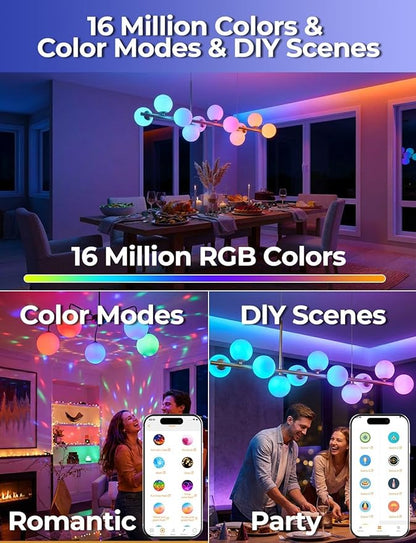 ILC G25 Globe Light Bulbs, App-Controlled Vanity Light Bulbs with Bluetooth Mesh, Color Changing, 1600 Million Colors, 6W, 60W Equivatlent, 600LM, CCT: 2700K-6000K, CRI>95+, E26 Base (6 Pack)