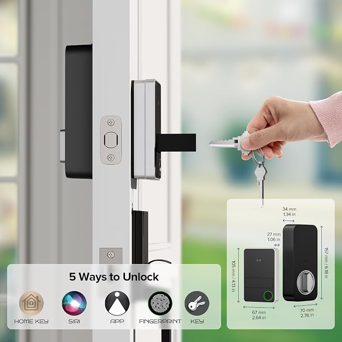 ThorBolt X3 Smart Home Key Keyless Entry Fingerprint Door Lock, Silver | with Apple Home Key, 8xAA Alkaline Batteries, Works with HomeKit Over Thread, 5 Ways to Unlock, IP65 Weatherproof