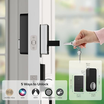 ThorBolt X3 Smart Home Key Keyless Entry Fingerprint Door Lock, Silver | with Apple Home Key, 8xAA Alkaline Batteries, Works with HomeKit Over Thread, 5 Ways to Unlock, IP65 Weatherproof