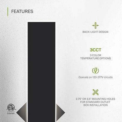 ASD LED 36" Long Wall Mount Light Fixture, Outdoor & Indoor Linear Sconce | 3CCT, Dimmable, Waterproof, Anti-Rust, ETL Listed | 30W 1900LM 3000-5000K 100-277V | Exterior Porch Lighting | Black, 2 Pack