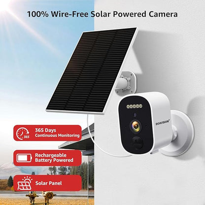 BOAVISION Solar Security Cameras Wireless Outdoor for Home Security, 2K Color Night Vision WiFi Surveillance Home Camera with Solar Panel, Spotlight, PIR Detection, 2-Way Talk