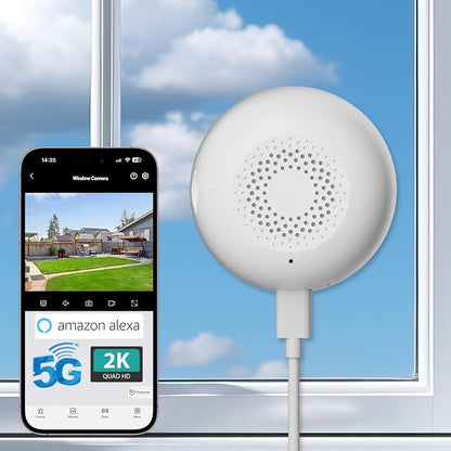 2K Window Camera, Dual-Band WiFi Indoor Dome Camera for Home Security, Full Color Night Vision, Human/Motion Detection, 2-Way Audio, 24/7 Recording & Alexa Support, 1- Pack, White