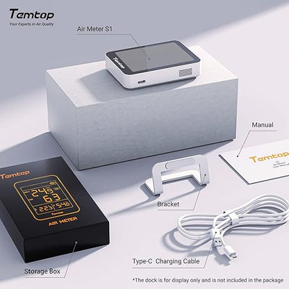 Temtop Smart Air Quality Monitor with Indoor Thermometer & Thermo-Hygrometer – PM2.5, AQI, Temperature and Humidity Detector for Home, Office, Nursery, School, App Connectivity, 60-Day Battery Life