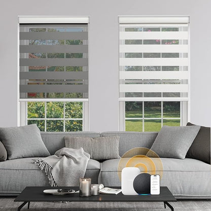 Custom Motorized Zebra Blinds Smart Blinds with Remote Electric Shades for Indoor Windows Light Filtering Automatic Dual Layer Horizontal Shades Compatible with Google Alexa