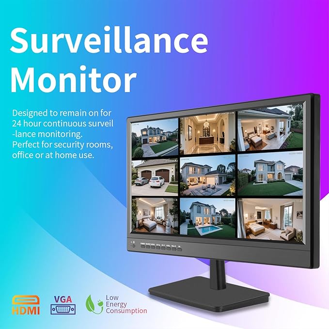 Jexiop 17inch Security Monitor,Supports Wall-Mounted-USB/Full Format Video Playback,CCTV Monitor with AV/HDMI Input/VGA/Headphone Output,Built-in Speaker, Remote Contro