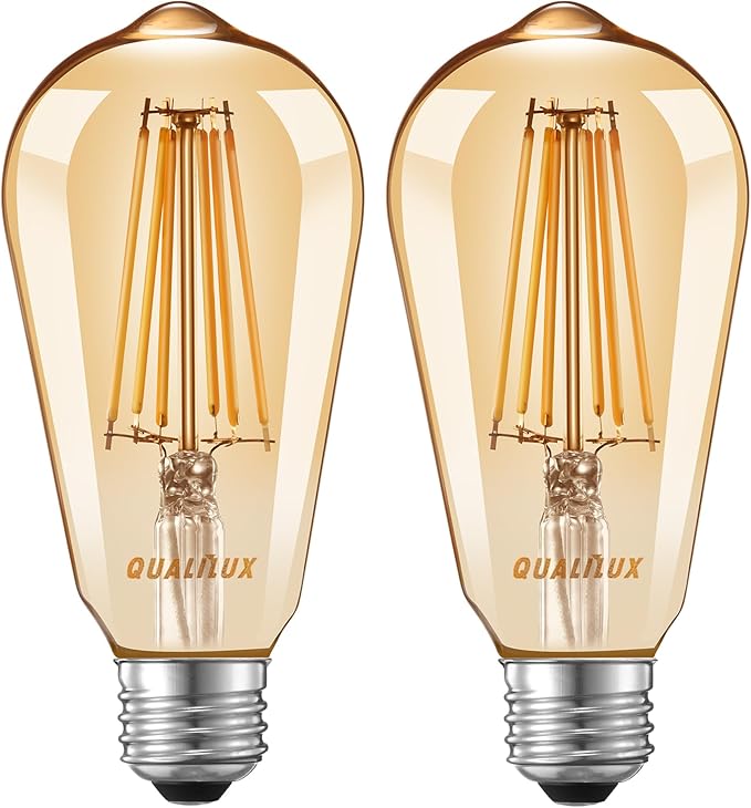 Qualilux Dusk to Dawn Light Bulbs, Auto On/Off Light Sensing LED Bulbs Outdoor, Vintage Amber, Edison ST19 6-Pack, 6.5W 700LM 60W Equivalent, HQ-H028