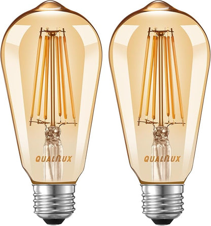 Qualilux Dusk to Dawn Light Bulbs, Auto On/Off Light Sensing LED Bulbs Outdoor, Vintage Amber, Edison ST19 6-Pack, 6.5W 700LM 60W Equivalent, HQ-H028