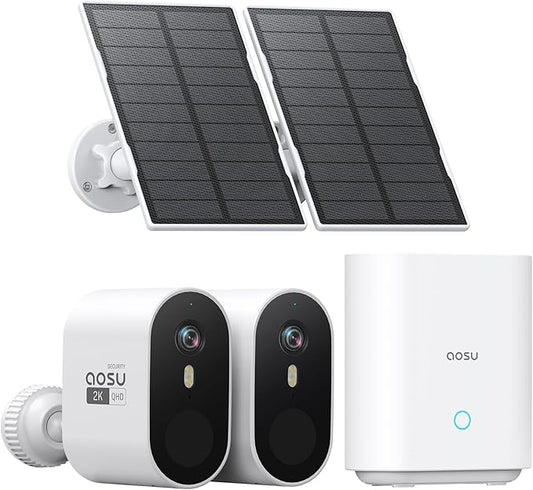 aosu Solar Security Cameras Wireless Outdoor, 2-Cam Kit, 2K QHD Home Security System with 166° Ultra-Wide Angle, Color Night Vision, 120 Days aosuBase Local Storage, No Subscription Needed