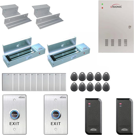 Two Doors Access Control for Inswing Electric 1200lbs Mag Lock Time Attendance TCP/IP Wiegand Controller Box, Black Indoor/Outdoor Card Reader, Software + 20,000 Users Kit - Visionis FPC-6136