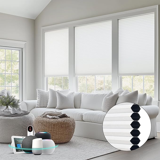 Bringnox Smart Motorized Cellular Shades,with Google Home and Alexa Via HUB,and Customized(Blackout White-106, Blackout)