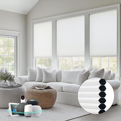 Bringnox Smart Motorized Cellular Shades,with Google Home and Alexa Via HUB,and Customized(Blackout White-106, Blackout)