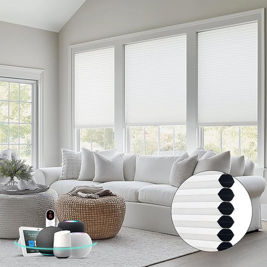 Bringnox Smart Motorized Cellular Shades,with Google Home and Alexa Via HUB,and Customized(Blackout White-106, Blackout)
