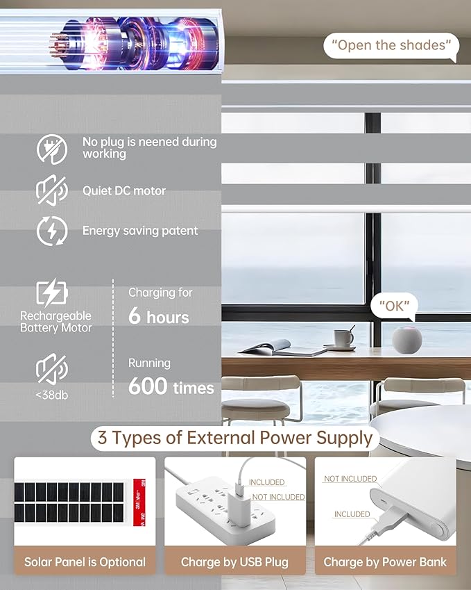 Kincmo Motorized Blinds with Remote, Motorized Zebra Shades Work with Apple Homekit,Alexa,Google Home, Customized Electric Blinds with Remote,App,Voice Control (95% Blackout Gabriel Grey)