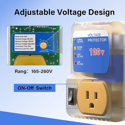 [ETL Listed] BSEED Surge Protector, Outlet Voltage Protector for Home Appliances, Power Surge Protector Suit for Refrigerator, Computer and Freezer, Adjustable Voltage Regulator, 120V, 1800W, 1 Pack