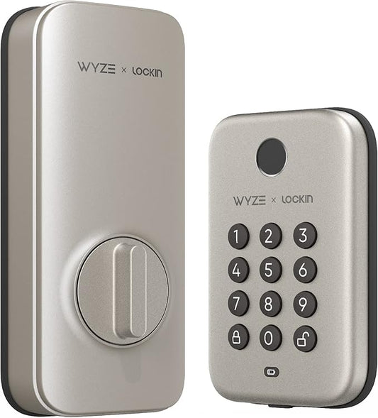 Wyze Auto-Lock Bolt, Fingerprint Keyless Entry Door Smart Bluetooth Deadbolt Replacement, Backlit Keypad, IPX5 Weatherproof, in-App History and Scheduled Access, BHMA, UL 20-Min Fire Rated