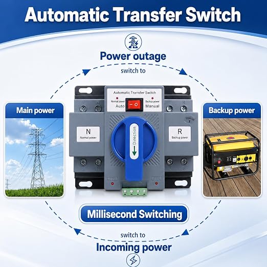 Ketofa 2P 63A 220V Automatic Transfer Switch, Dual Power ATS 50/60Hz, Blue