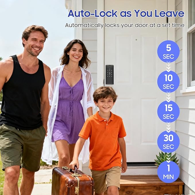 ECOSUNNY Smart Lock Keyless Entry Door Lock, Front Door Lock Set with Fingerprint & Anti-Peep Password, Smart Door Lock with Built-in Wi-Fi and App Control, IP66 Weatherproof for Rentals & Home