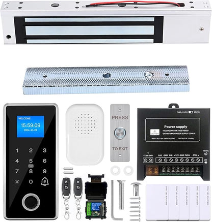 Waterproof Fingerprint Access Control Kit, 600LBS Holding Force NC Mode Magnetic Lock, IP68 Metal Keypad Supports Fingerprint, Password, RFID Card & Remote Unlock for Door Security