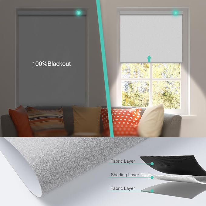 Motorized Blinds with Remote, Blackout Smart Automatic Electric Blinds for Windows Compatible with Alexa Homekit, Cordless Indoor Motorized Roller Shades with Custom Size（Sliver Twilight）