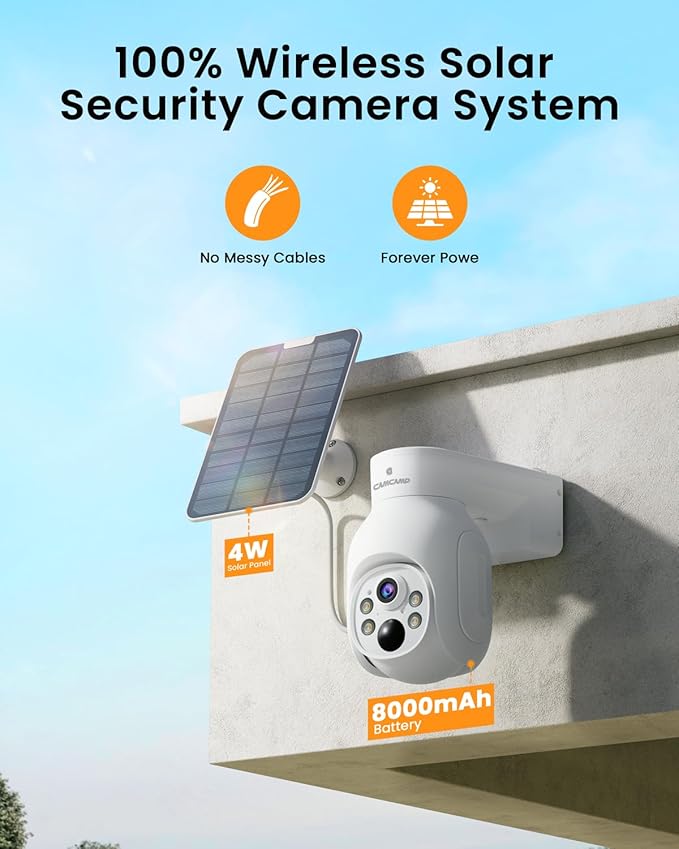 Security Cameras Wireless Outdoor, No Subscription, Solar-Powered, Home Security Cameras System with 360° Pan & Tilt, Auto Tracking, 2K Color Night Vision, 500G HDD Local Recording, 2.4G & 5G WiFi