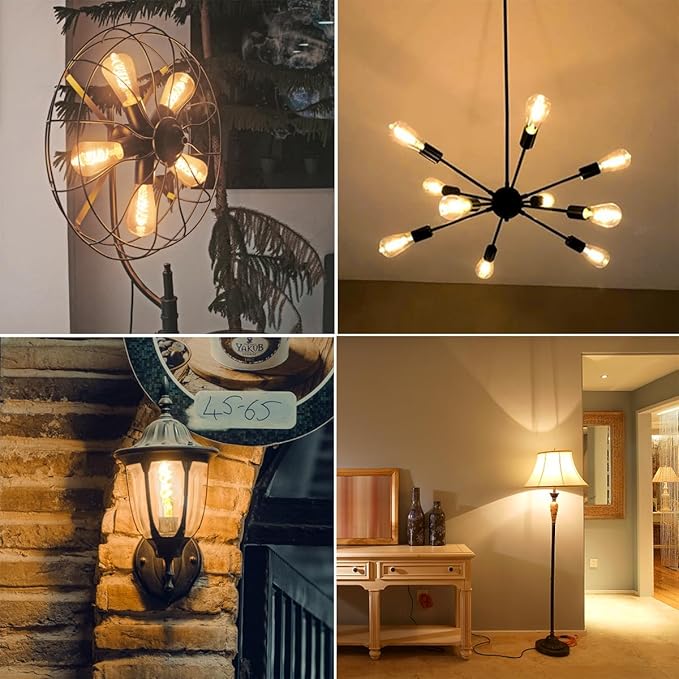 6 PCS Dimmable Vintage LED Edison Bulbs, 6W Equivalent 60 Watt, Warm White 2700K, Antique Flexible Spiral LED Filament Light Bulb, ST58 (ST19), 600 Lumens, E26 Base, Clear Plastic