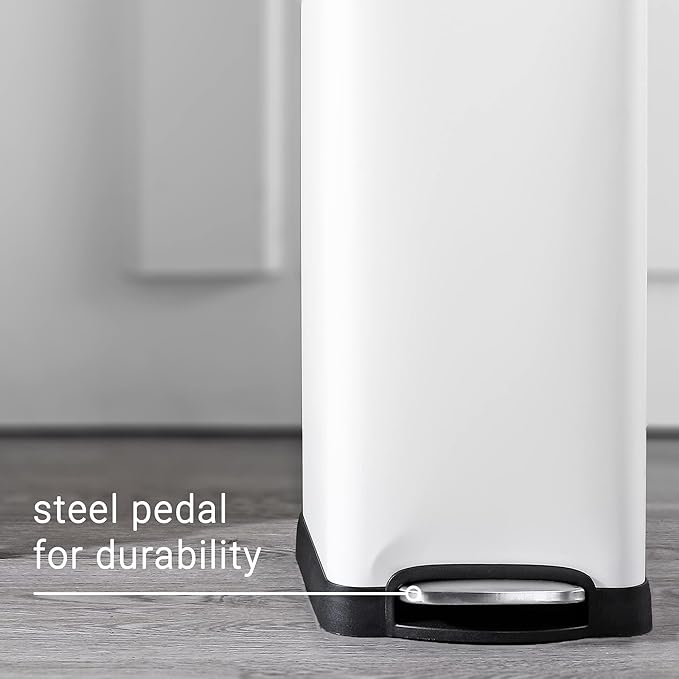 happimess HPM1007A Betty Retro 8-Gallon Step-Open Trash Can with Soft-Close Lid, Fingerprint Resistant, Modern, Minimalistic for Home, Kitchen, Laundry Room, Office, Bedroom, Bathroom, White