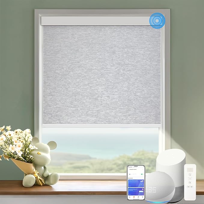 Motorized Blinds with Remote Cordless Automatic Motorized Shades Custom Blinds for Windows Smart Curtains Compatible with Alexa Google Home(Blackout Jacquard Grey,W54 x H72in)