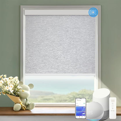 Motorized Blinds with Remote Cordless Automatic Motorized Shades Custom Blinds for Indoor Windows Smart Curtains with Alexa Google Home(Blackout Jacquard Grey,W65 x H72in)