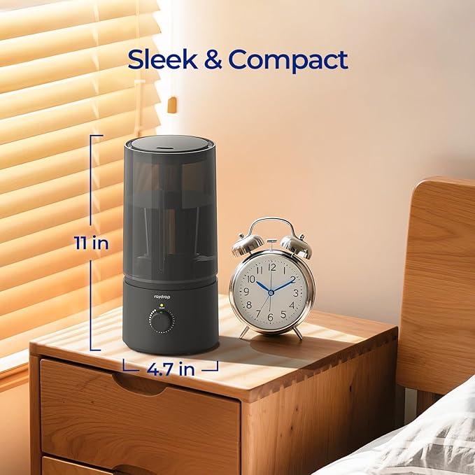 raydrop Humidifiers for Bedroom, Cool Mist Humidifiers for Babies, 1.70L Quiet Ultrasonic Humidifier, Space-Saving, Filterless, Auto Shut Off - (0.45 Gallon, US 110V)