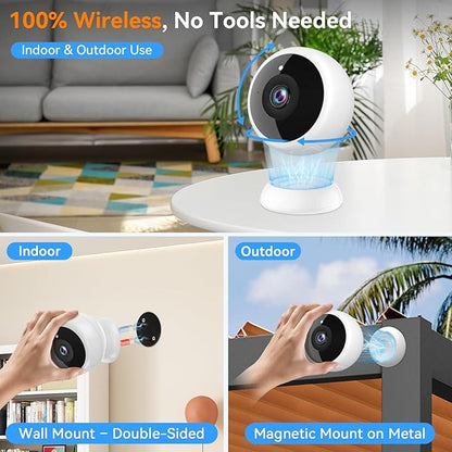Thybro Magnetic Security Camera Wireless - 2Pack AI Motion Detection, 2K HD Video, Battery Powered, Ease of Setup, 2-Way Audio,IR Color Night Vision, Waterproof, Outdoor & Indoor Surveillance