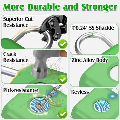 Pothunder Fingerprint Padlock, Smart Padlock, Locker Lock, Combination Lock, Fingerprint Lock with APP Unlock, USB Rechargeable, Suitable for Gym Locker, Locker(Avocado Green)