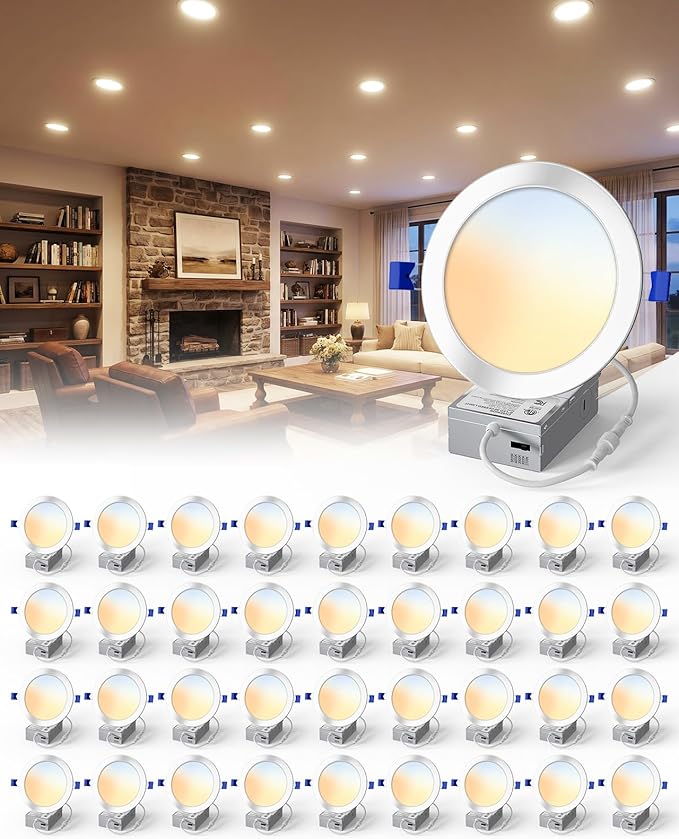 36 Pack 4 Inch LED Recessed Light, Dimmable, Damp Rated, 5CCT Selectable, 9W 750LM, 120V, Silm Canless Wafer Ceiling Light, ETL&FCC