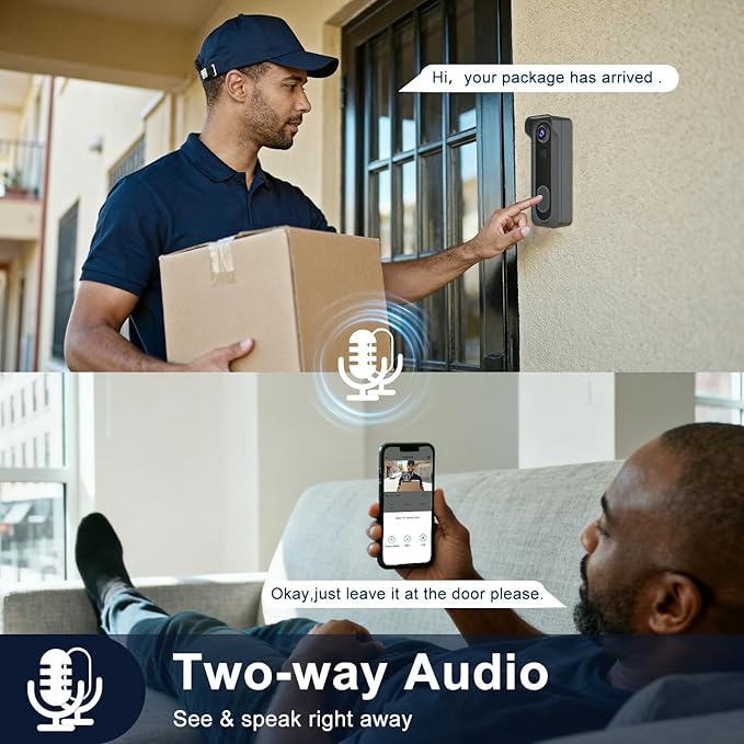 Doorbell Camera Wireless with Chime -2K HD Video AI Motion Detection, Two - Way Audio, Night Vision, Cloud Storage,Battery Powered - Compatible with Alexa, 2.4G WiFi Only