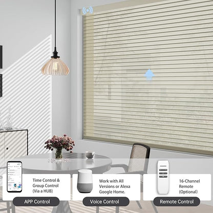 Motorized Sheer Shades with Remote, Automatic Dual-Layered Shades for Windows, Smart Light Filtering Blinds Compatible with Alexa, Custom Size (Light Filtering Soft Beige)