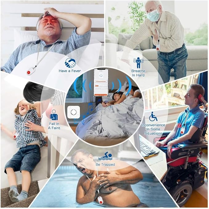 WiFi Caregiver Pager Wireless Call Button Nurse Alert System for Home/Elderly/Patient/Disabled with Phone App Two Call Button One WiFi Receiver(only Supports 2.4GHz Wi-Fi)