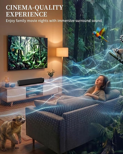 Sound Bar – 50W, Sound Bar for Smart TV, Sound Bar with Bluetooth 5.0, Optical/AUX Connectivity, Remote Control, Wall-Mountable Home Theater Audio, Compatible with TV, PC, and Phone