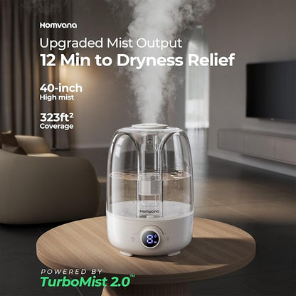 Homvana 4L Top-Fill Cool Mist Humidifiers for Bedroom, Large Room Plants