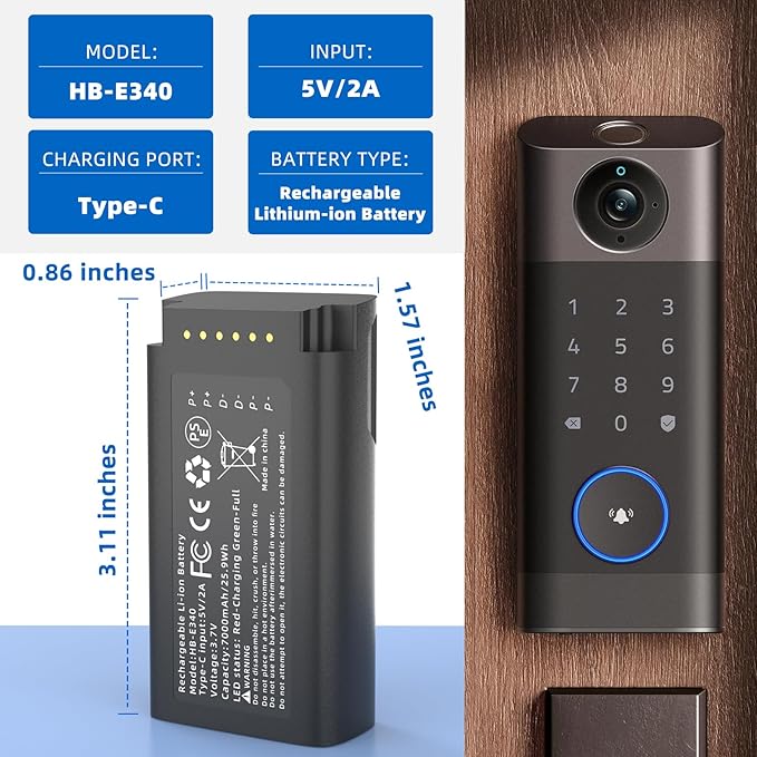SAPBJ Battery Replacement for eufy Security Video Doorbell E340 Rechargeable Lithium-ion Backup Battery with Type-C Charge Cable Upgraded 7000mAh Capacity