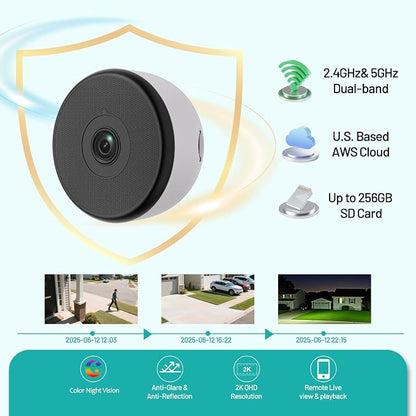 2K Window Camera, Dual-Band WiFi Indoor Dome Camera for Home Security, Full Color Night Vision, Human/Motion Detection, 2-Way Audio, 24/7 Recording & Alexa Support, 1- Pack, White