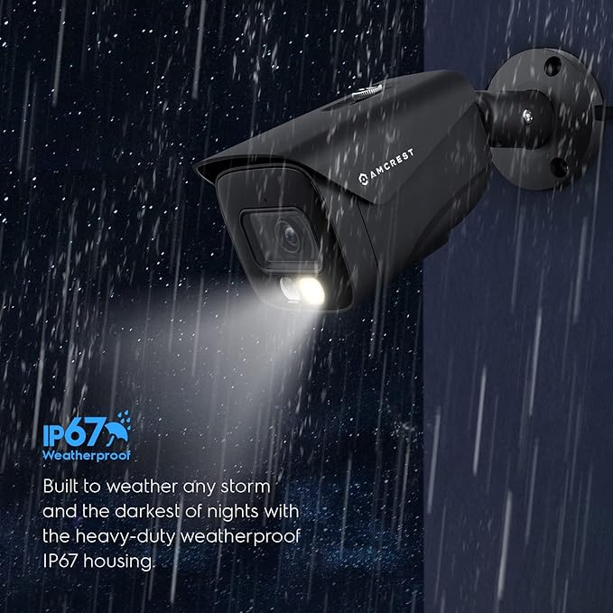 Amcrest 2-Pack UltraHD 4K IP PoE AI Camera, FOV 129°, 49ft Color Nightvision, Security Outdoor Bullet Camera, Human & Vehicle Detection, Active Deterrent, 4K @15fps, 2PACK-IP8M-2796EB-AI (Black)