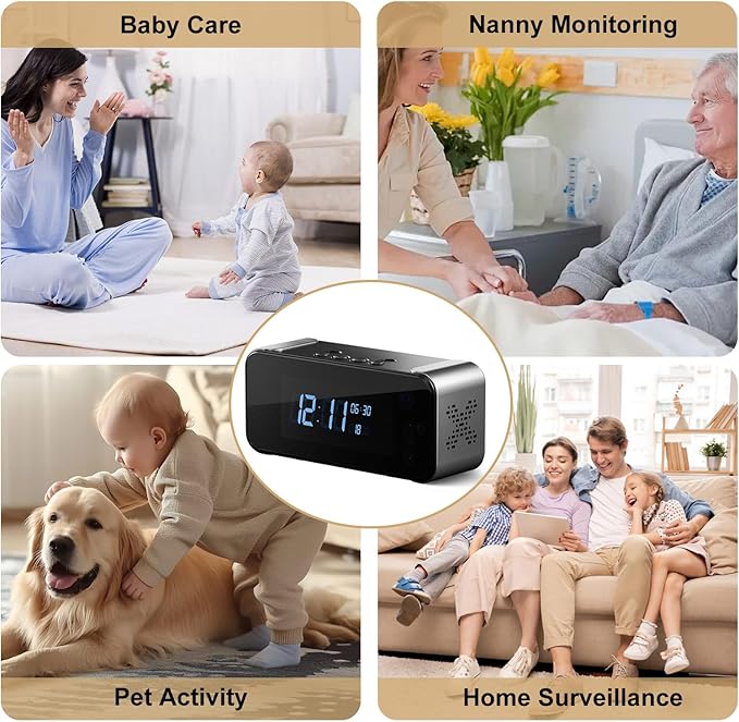 Hidden Camera with Alarm Clock & Bluetooth,Ultra 4K HD Wireless Indoor Camera for Home Security,WiFi Mini Nanny Cam with Night Vision,Motion Detection,Remote Live Stream