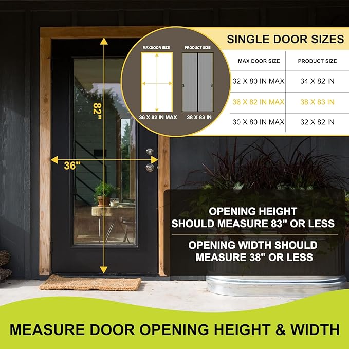 Iduontis Magnetic Screen Door - Fits Door Opening 36 x 82 in, Actual Screen Size 38"x83", Hands Free Mesh Partition,Heavy Duty Curtain Keeps Bugs Out, Frame Hook & Loop, Pet and Kid Friendly